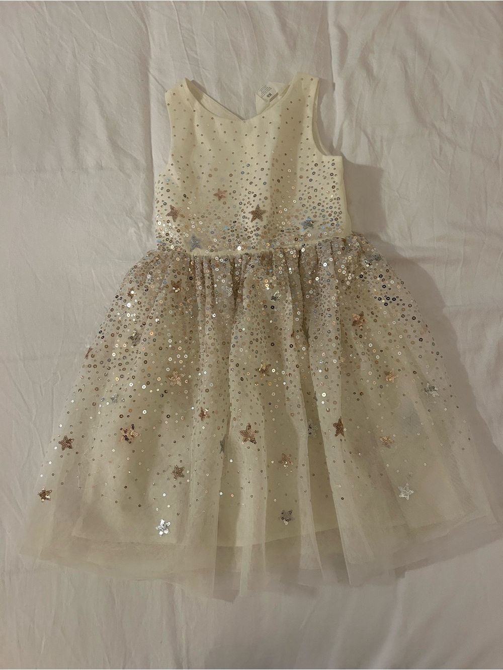H&M Cream and Gold Star Sequin Tulle Party Dress